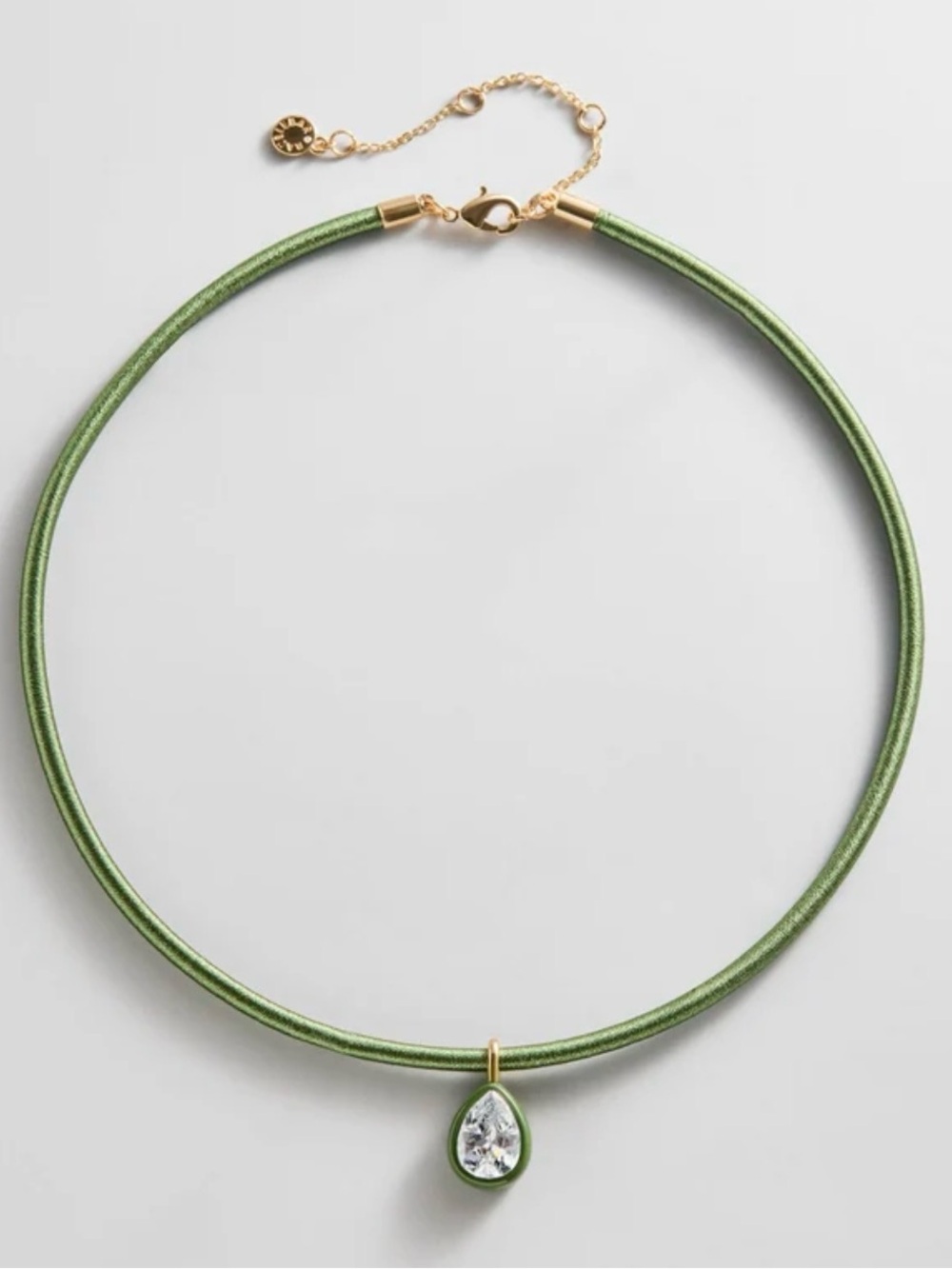 Bauble Bar - Lindsey Chrystal Green Teardrop Pendant Choker Necklace - Unbranded